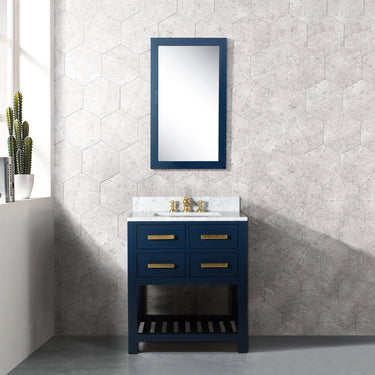 24 Inch Monarch Blue Single Sink Bathroom Vanity With F2-0012 Satin Brass Faucet From The Madalyn Collection Vanity Water Creation